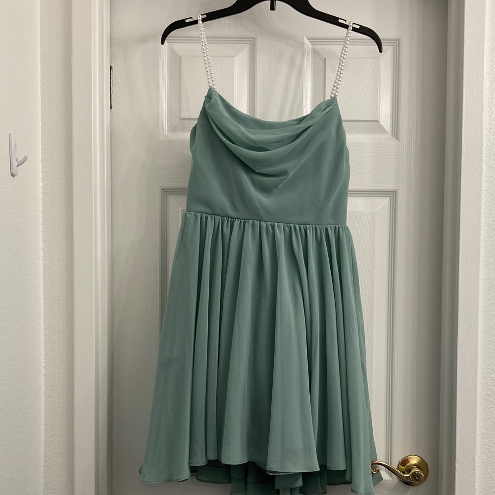 City Studio Green Dress with Pearl Straps